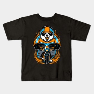 Panda warning helmet riding small bike Kids T-Shirt